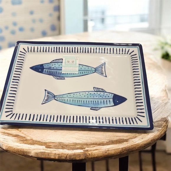 Blue Fish Pattern Rectangular Platter - Picture 1 of 4